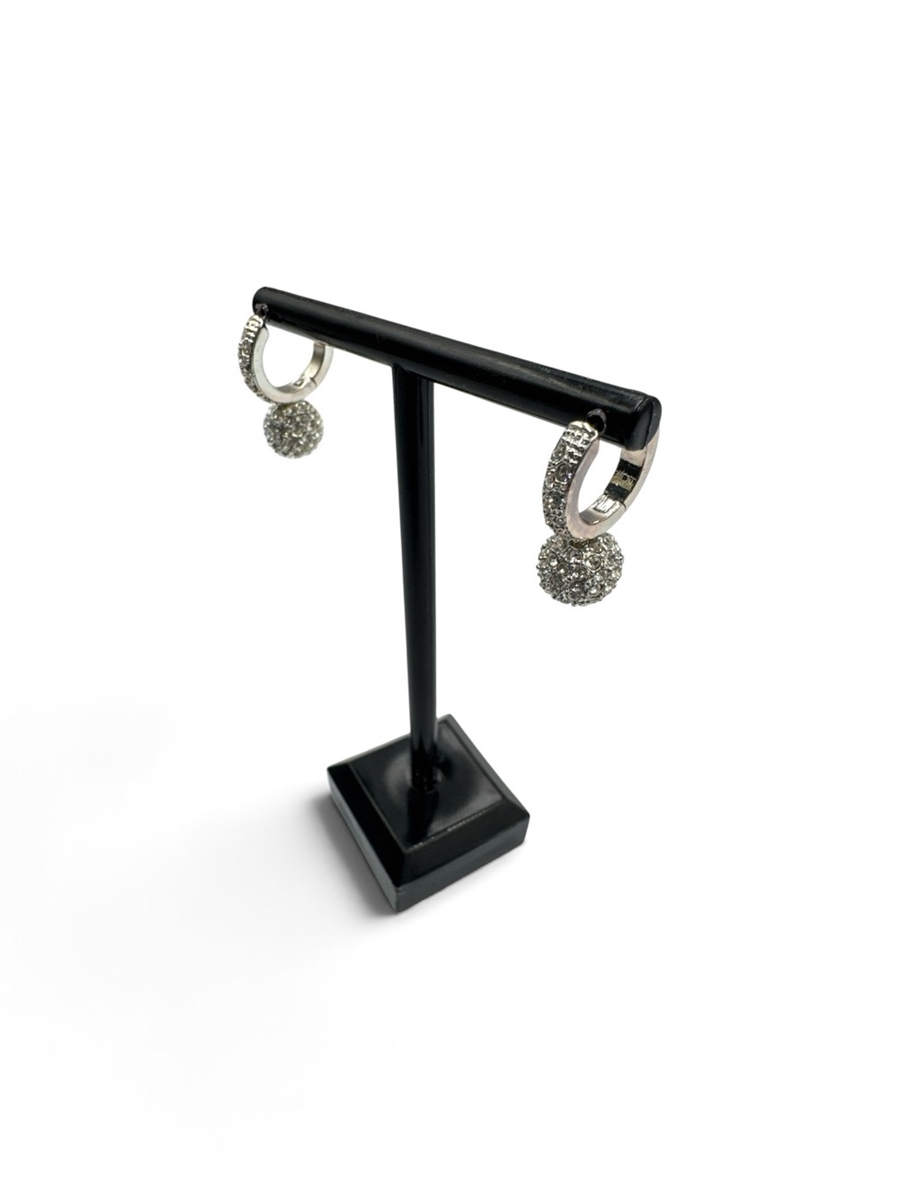Vintage Monet Rhinestone Disco Ball Hoop Earrings Silver Tone Signed 1/2”